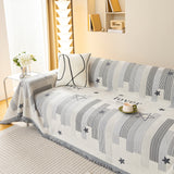Geometric Chenille Sofa Throw Cover, Breathable Couch Protector with Tassel Fringe - Ornate Home