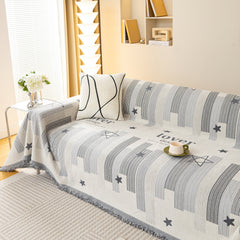 Geometric Chenille Sofa Throw Cover, Breathable Couch Protector with Tassel Fringe - Ornate Home