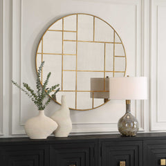 Geometric Gold Round Mirror - Ornate Home