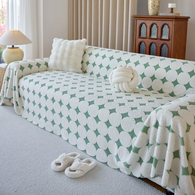 Geometric Jacquard Plush Warm Sofa Couch Cover Coral Fleece Throw Blanket for Couch - Ornate Home