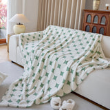 Geometric Jacquard Plush Warm Sofa Couch Cover Coral Fleece Throw Blanket for Couch - Ornate Home