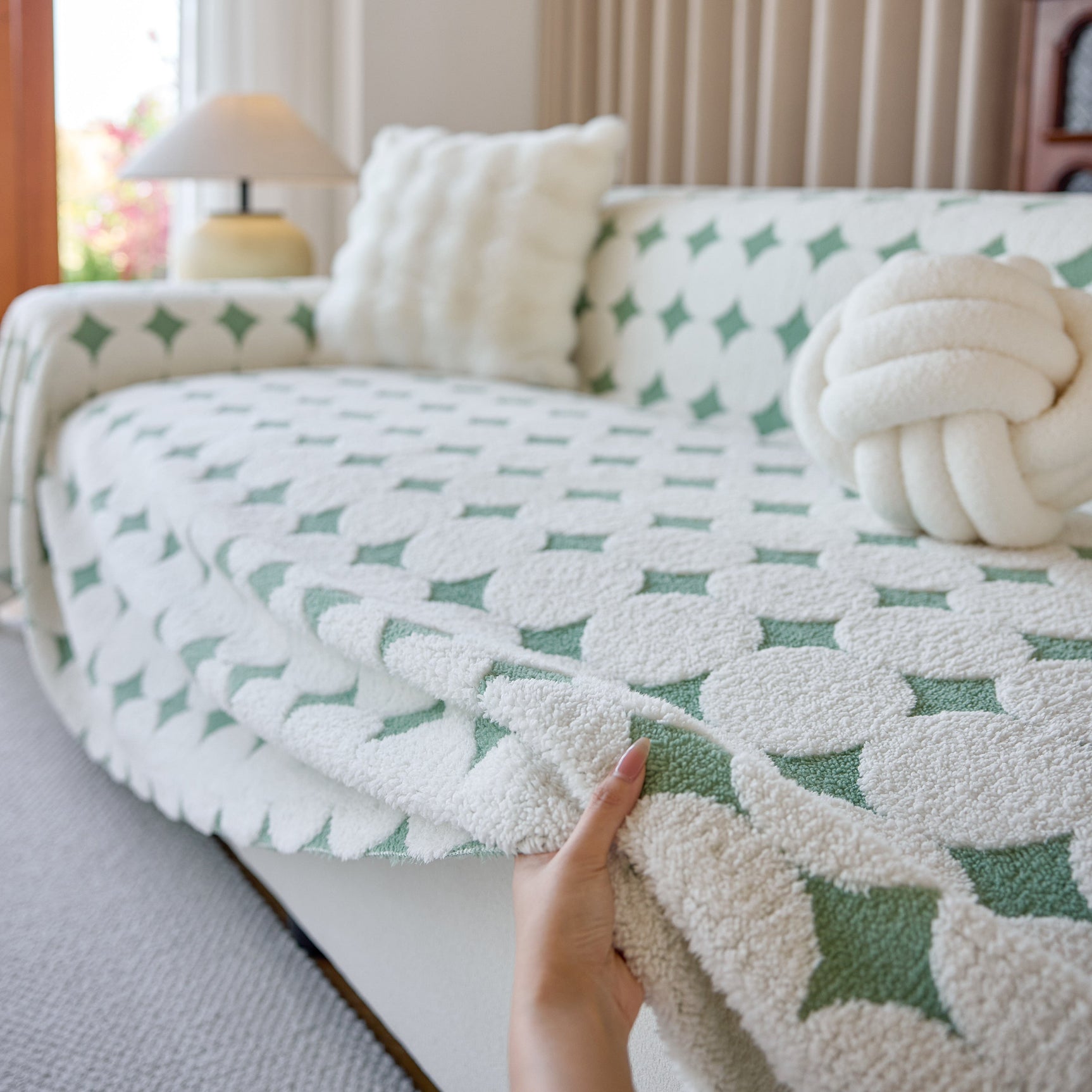 Geometric Jacquard Plush Warm Sofa Couch Cover Coral Fleece Throw Blanket for Couch - Ornate Home