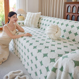 Geometric Jacquard Plush Warm Sofa Couch Cover Coral Fleece Throw Blanket for Couch - Ornate Home
