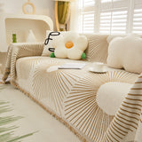 Geometric Radial Striped L-Shape Sofa Cover: Thick, Reversible Furniture Blanket for Kids and Pets - Ornate Home