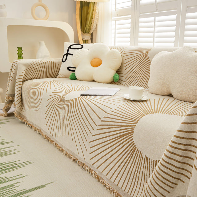 Geometric Radial Striped L-Shape Sofa Cover: Thick, Reversible Furniture Blanket for Kids and Pets - Ornate Home