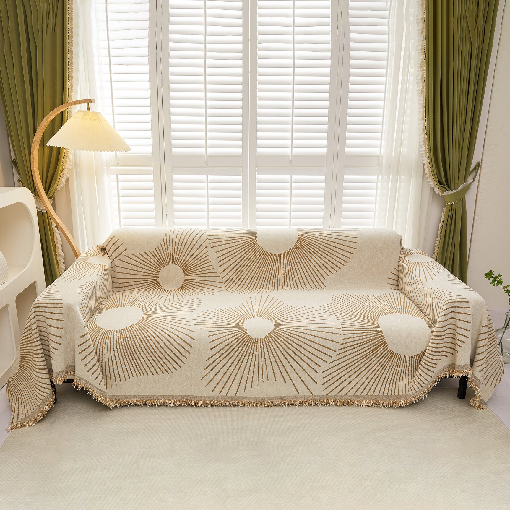 Geometric Radial Striped L-Shape Sofa Cover: Thick, Reversible Furniture Blanket for Kids and Pets - Ornate Home