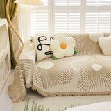 Geometric Radial Striped L-Shape Sofa Cover: Thick, Reversible Furniture Blanket for Kids and Pets - Ornate Home