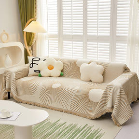 Geometric Radial Striped L-Shape Sofa Cover: Thick, Reversible Furniture Blanket for Kids and Pets - Ornate Home