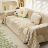 Geometric Radial Striped L-Shape Sofa Cover: Thick, Reversible Furniture Blanket for Kids and Pets - Ornate Home