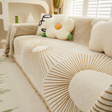 Geometric Radial Striped L-Shape Sofa Cover: Thick, Reversible Furniture Blanket for Kids and Pets - Ornate Home