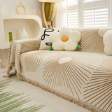 Geometric Radial Striped L-Shape Sofa Cover: Thick, Reversible Furniture Blanket for Kids and Pets - Ornate Home