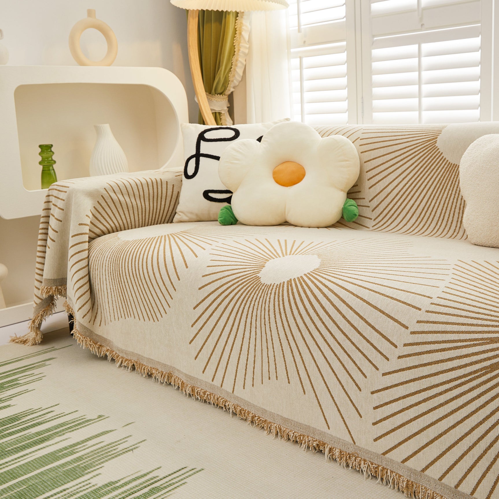 Geometric Radial Striped L-Shape Sofa Cover: Thick, Reversible Furniture Blanket for Kids and Pets - Ornate Home