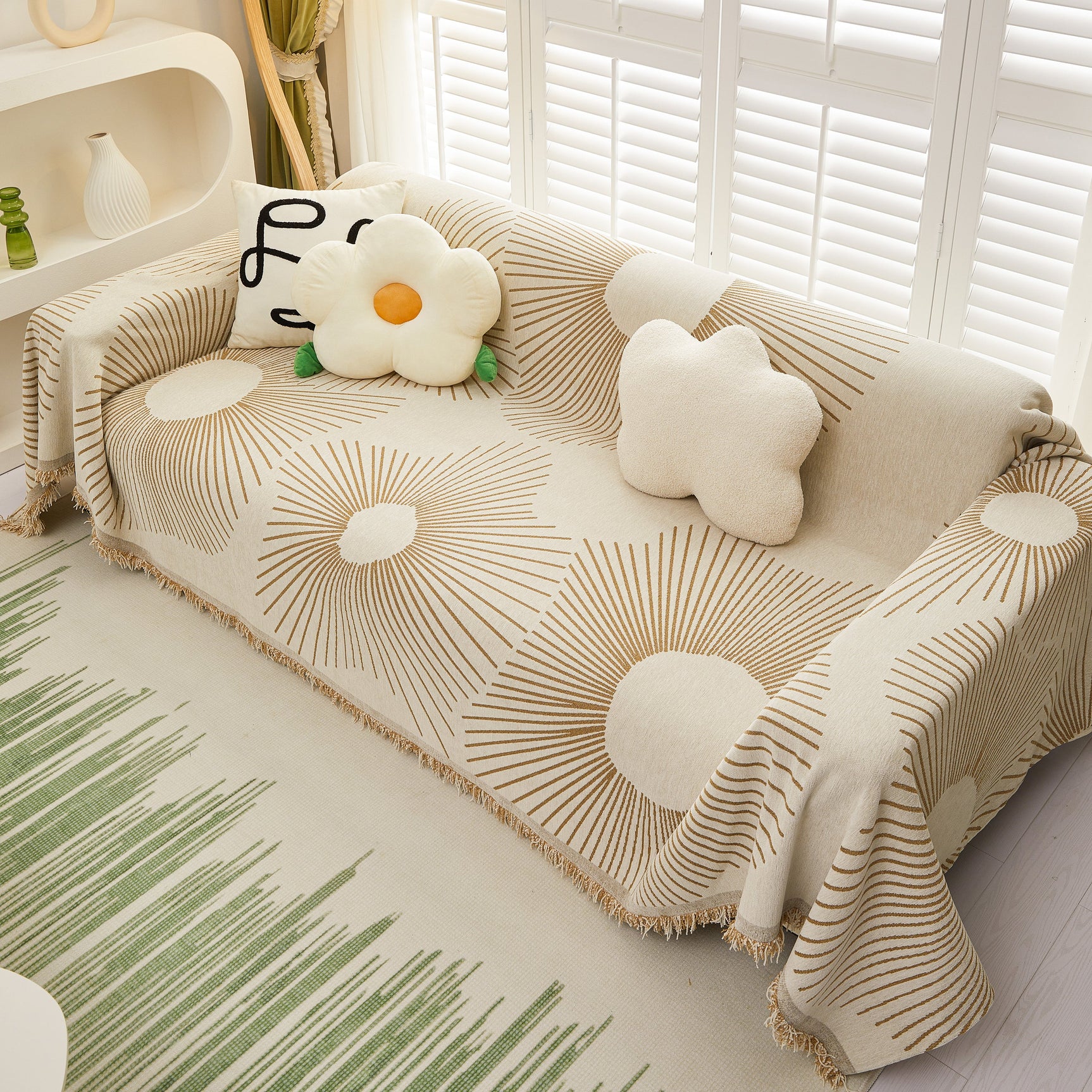 Geometric Radial Striped L-Shape Sofa Cover: Thick, Reversible Furniture Blanket for Kids and Pets - Ornate Home