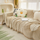 Geometric Radial Striped L-Shape Sofa Cover: Thick, Reversible Furniture Blanket for Kids and Pets - Ornate Home