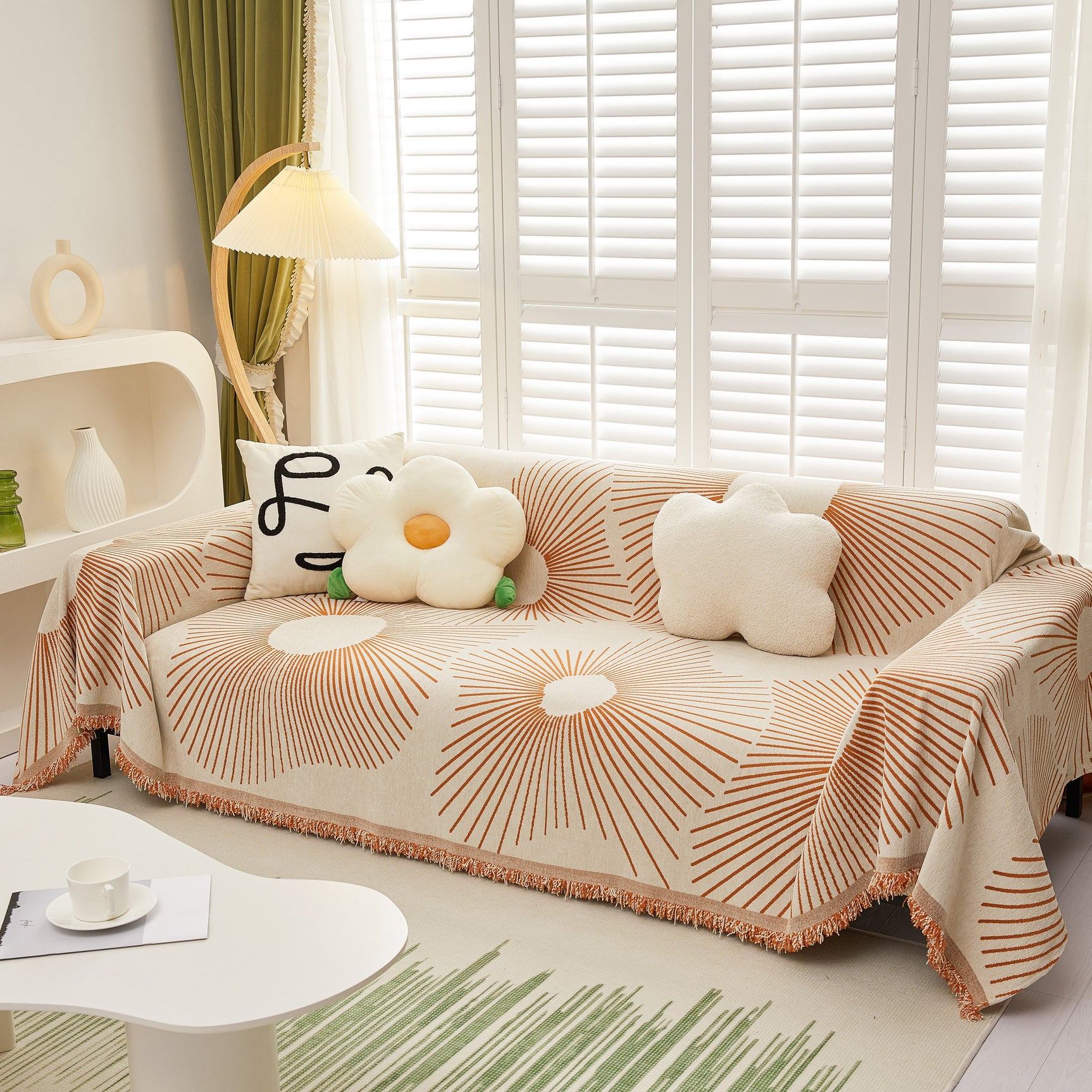 Geometric Radial Striped L-Shape Sofa Cover: Thick, Reversible Furniture Blanket for Kids and Pets - Ornate Home