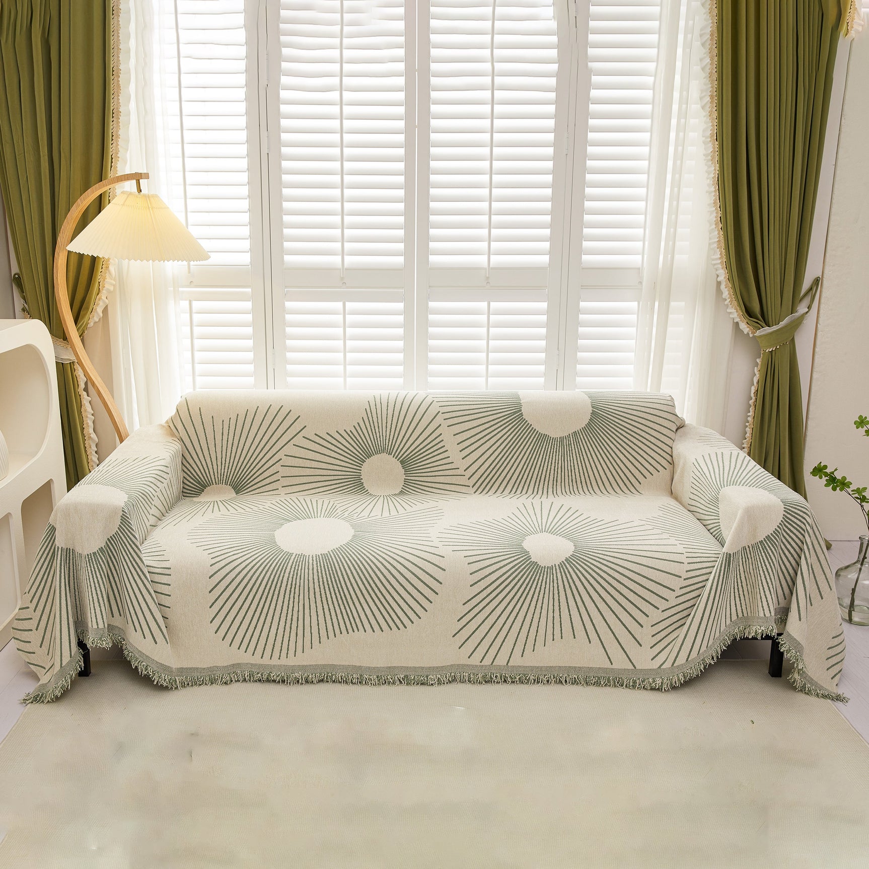 Geometric Radial Striped L-Shape Sofa Cover: Thick, Reversible Furniture Blanket for Kids and Pets - Ornate Home