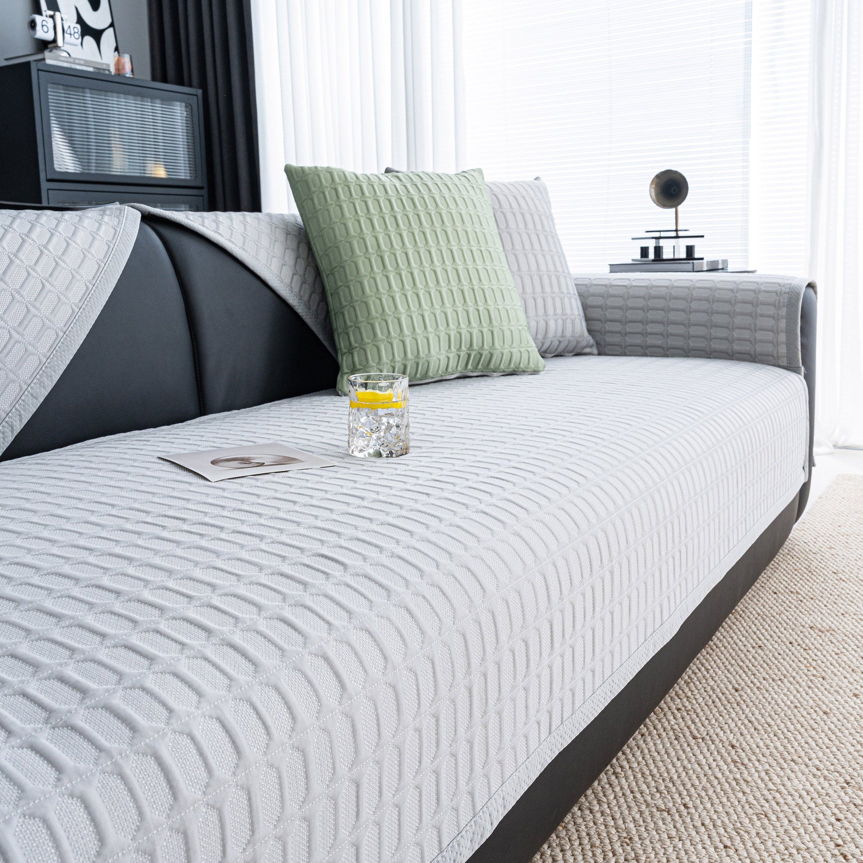 Geometric Textured Couch Slipcover Protector Non-Slip Ice Silk Sofa Cover for Couch - Ornate Home