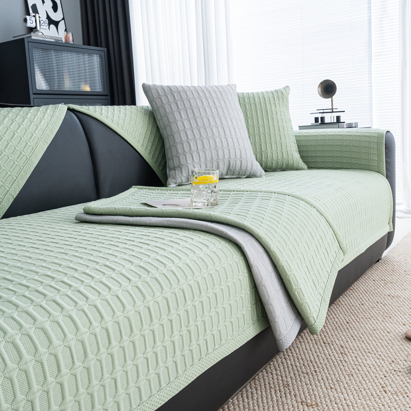 Geometric Textured Couch Slipcover Protector Non-Slip Ice Silk Sofa Cover for Couch - Ornate Home