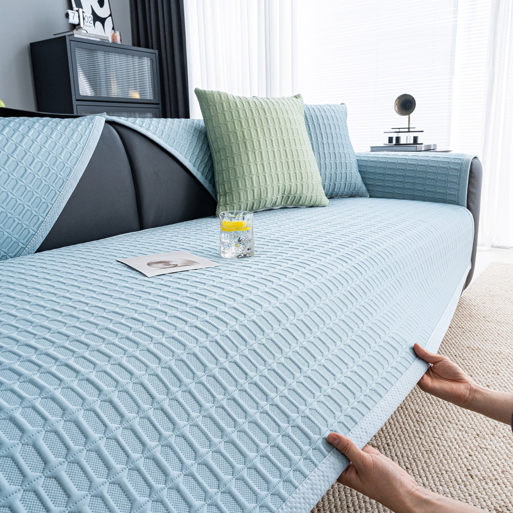 Geometric Textured Couch Slipcover Protector Non-Slip Ice Silk Sofa Cover for Couch - Ornate Home