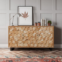 Geometrix Natural 3 Door Accent Cabinet - Ornate Home