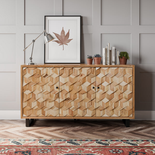 Geometrix Natural 3 Door Accent Cabinet - Ornate Home