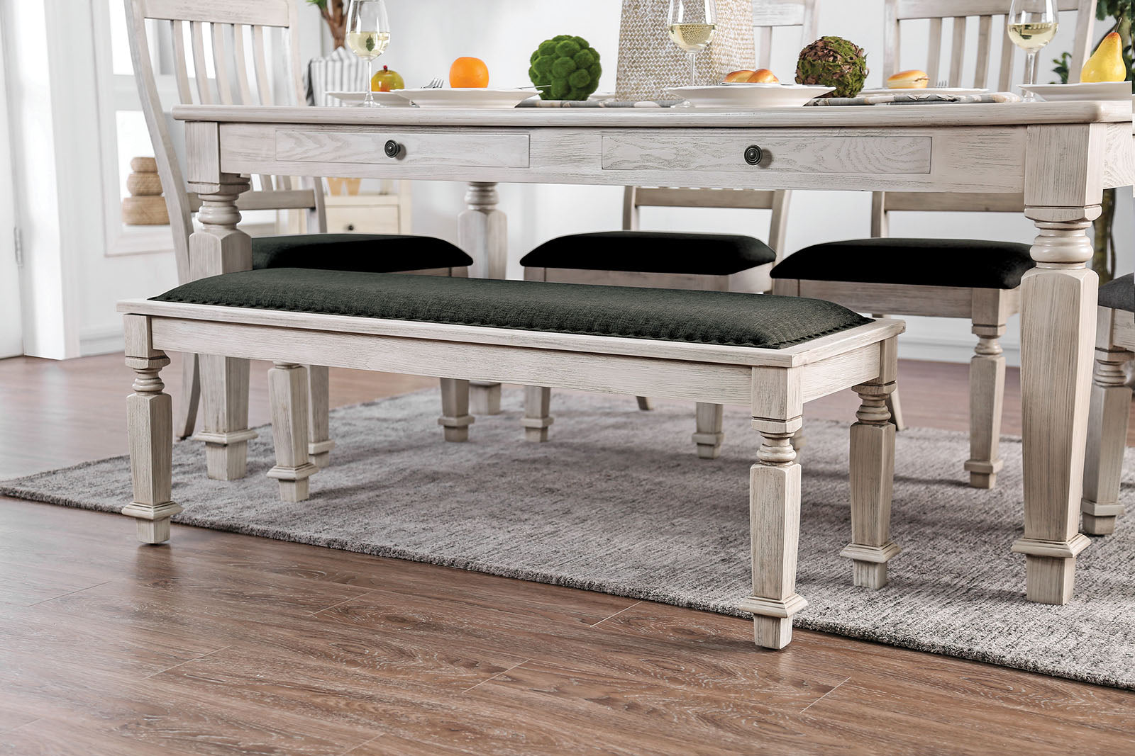 Georgia Antique White/Gray 6 Pc. Dining Room Set w/ Bench - Ornate Home