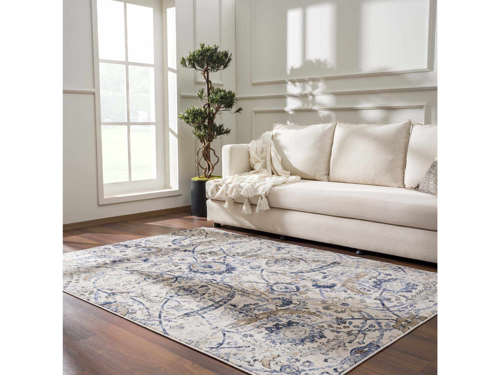 Georgiana Beige & Blue Area Rug - Ornate Home