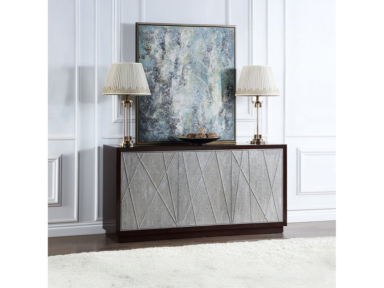 Geranio Metallic Silver Console Cabinet - Ornate Home