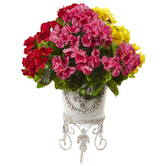 Geranium with Metal Planter UV Resistant (Indoor/Outdoor) - Ornate Home