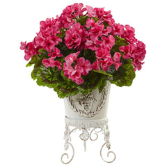 Geranium with Metal Planter UV Resistant (Indoor/Outdoor) - Ornate Home