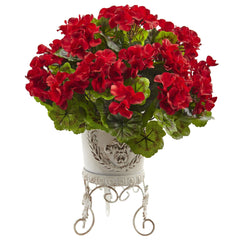 Geranium with Metal Planter UV Resistant (Indoor/Outdoor) - Ornate Home