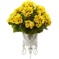 Geranium with Metal Planter UV Resistant (Indoor/Outdoor) - Ornate Home