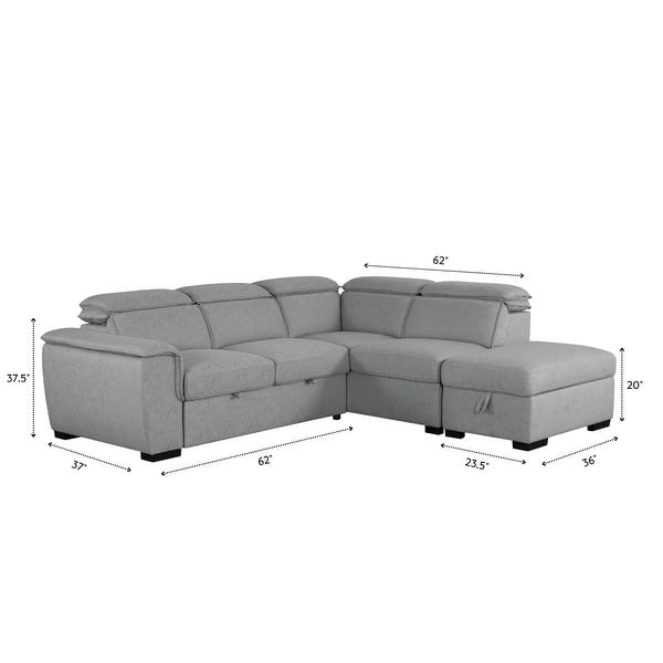 Gerardo Gray 3pc L Shape Sectional Sofa Bed w/ Storage Ottoman - Ornate Home