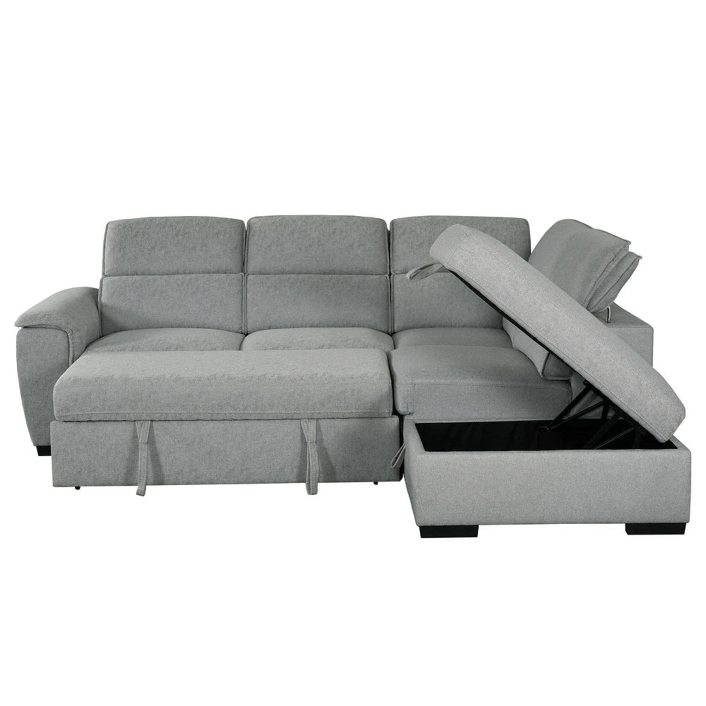 Gerardo Gray 3pc L Shape Sectional Sofa Bed w/ Storage Ottoman - Ornate Home