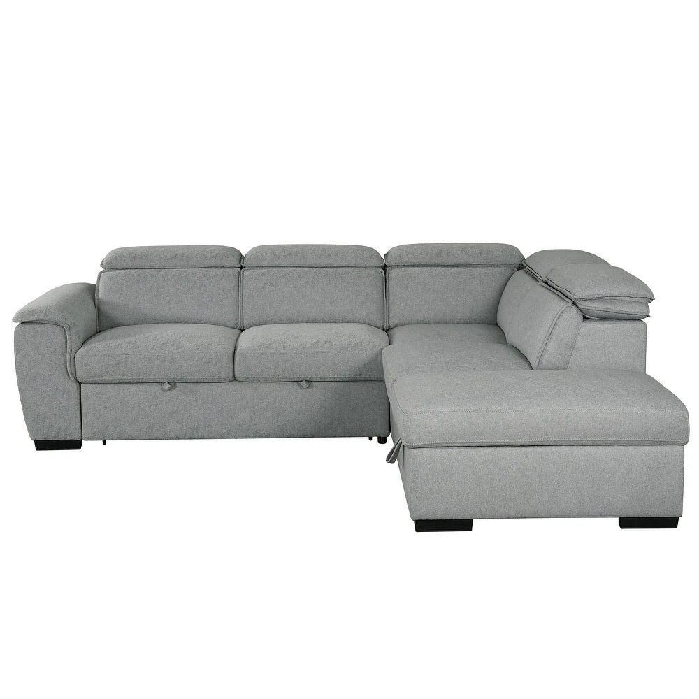 Gerardo Gray 3pc L Shape Sectional Sofa Bed w/ Storage Ottoman - Ornate Home