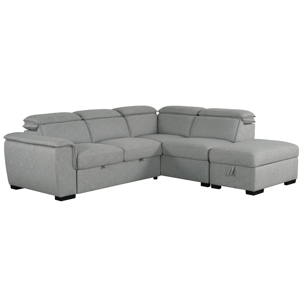 Gerardo Gray 3pc L Shape Sectional Sofa Bed w/ Storage Ottoman - Ornate Home