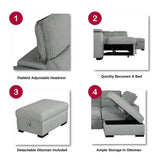 Gerardo Gray 3pc L Shape Sectional Sofa Bed w/ Storage Ottoman - Ornate Home