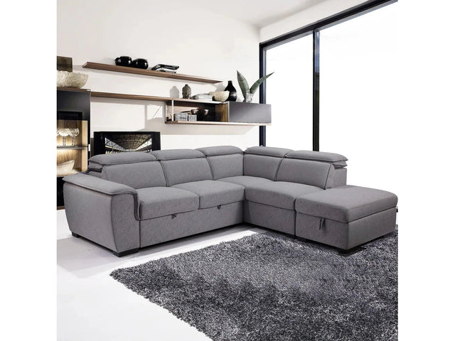 Gerardo Gray 3pc L Shape Sectional Sofa Bed w/ Storage Ottoman - Ornate Home