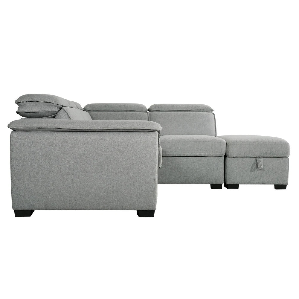Gerardo Gray 3pc L Shape Sectional Sofa Bed w/ Storage Ottoman - Ornate Home