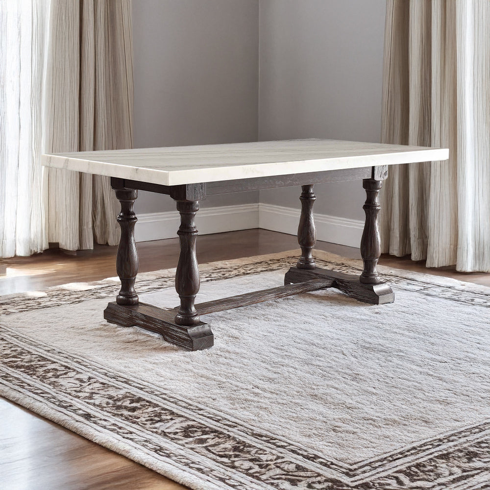Gerardo White Marble & Weathered Espresso Dining Table - Ornate Home