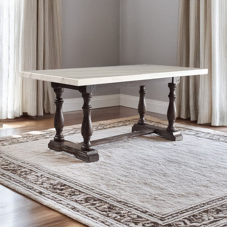 Gerardo White Marble & Weathered Espresso Dining Table - Ornate Home