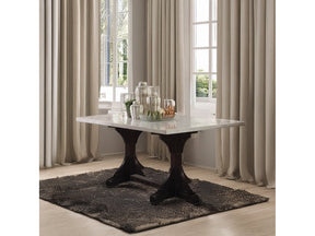 Gerardo White Marble & Weathered Espresso Dining Table - Ornate Home