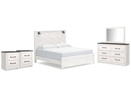 Gerridan White/Gray King Panel Bed, Dresser, Mirror and 2 Nightstands - Ornate Home