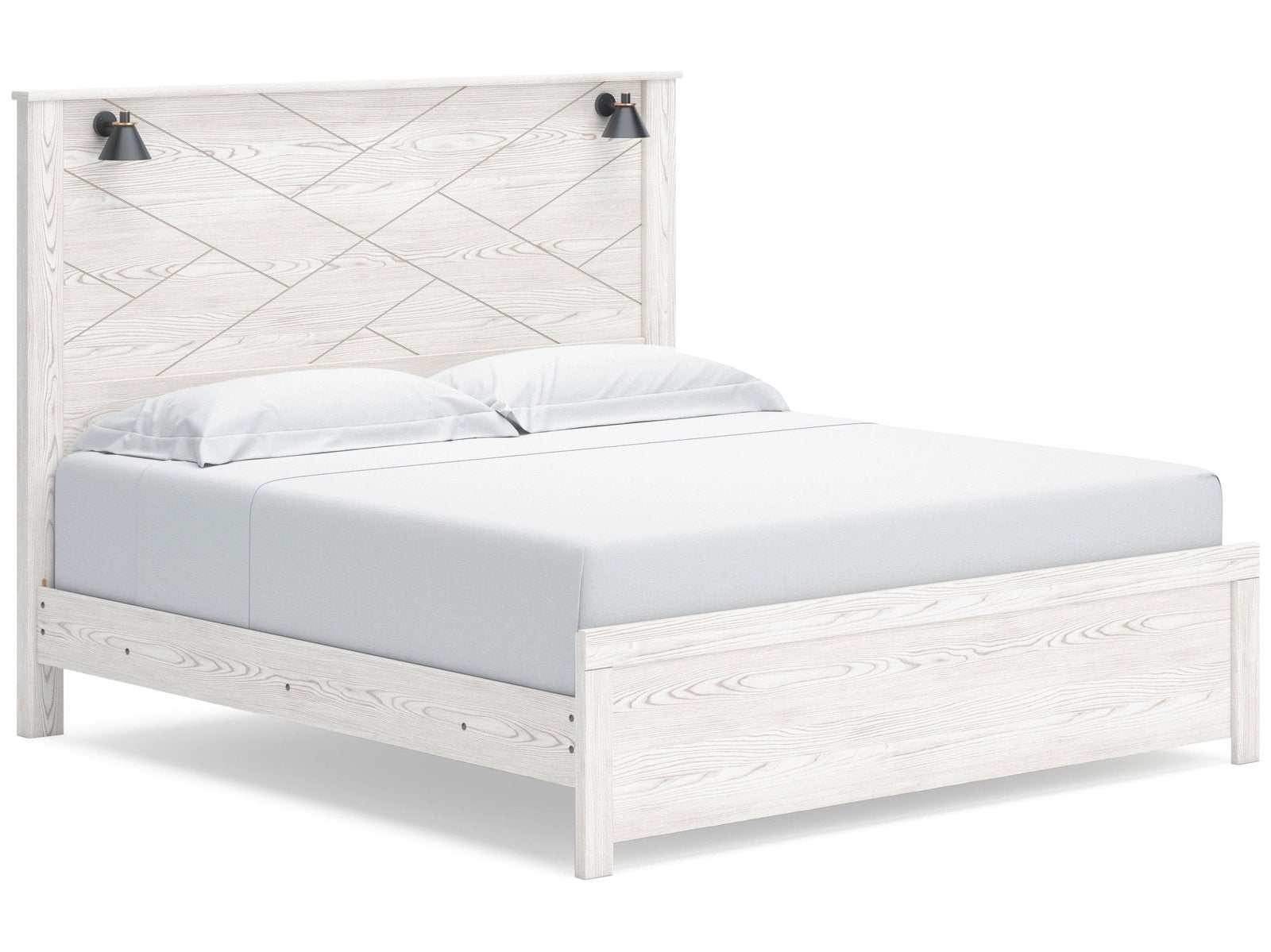 Gerridan White & Gray King Panel Bed Frame w/ Sconce Lights HB (Online Special Price) - Ornate Home