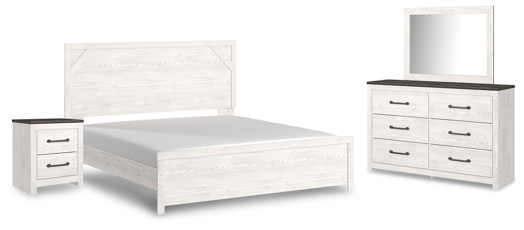 Gerridan White/Gray King Panel Bed with Mirrored Dresser and Nightstand - Ornate Home