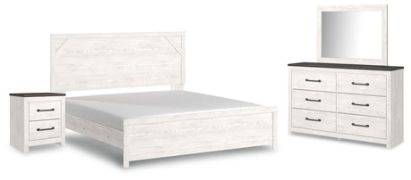 Gerridan White/Gray King Panel Bed with Mirrored Dresser and Nightstand - Ornate Home