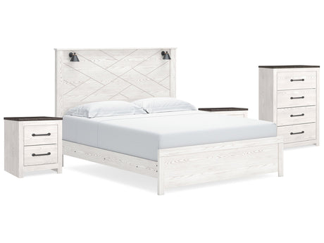 Gerridan White/Gray King Panel Bedroom Set with Chest and 2 Nightstands - Ornate Home