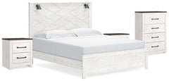 Gerridan White/Gray King Panel Bedroom Set with Chest and 2 Nightstands - Ornate Home