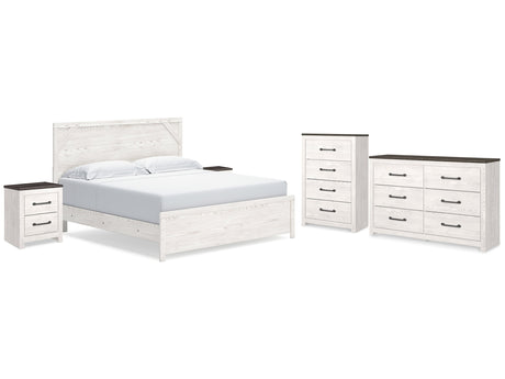 Gerridan White/Gray King Panel Bedroom Set with Dresser, Chest and 2 Nightstands - Ornate Home