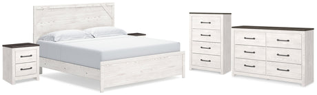 Gerridan White/Gray King Panel Bedroom Set with Dresser, Chest and 2 Nightstands - Ornate Home